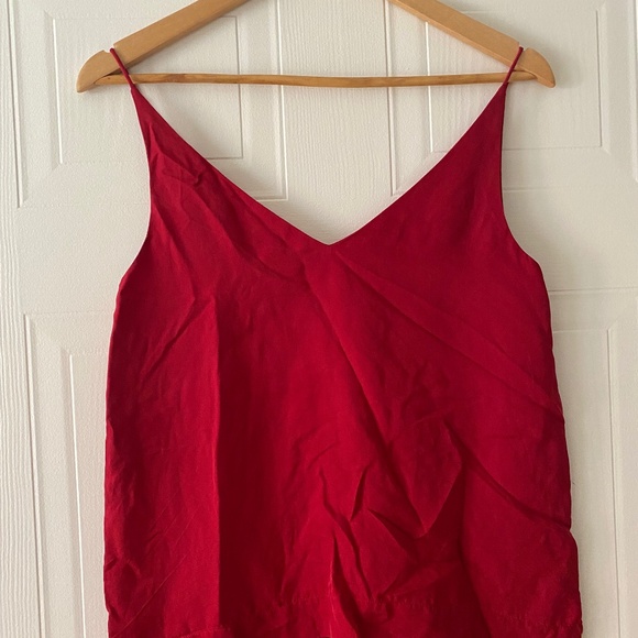 Grana red 100% silk v-neck tank top camisole - Picture 1 of 3